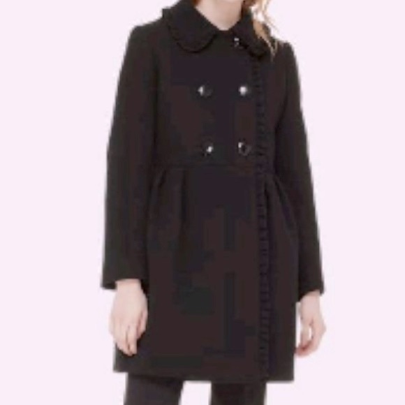 Kate Spade Ruffle Trim Bow Back Coat, BLACK, Sz 6